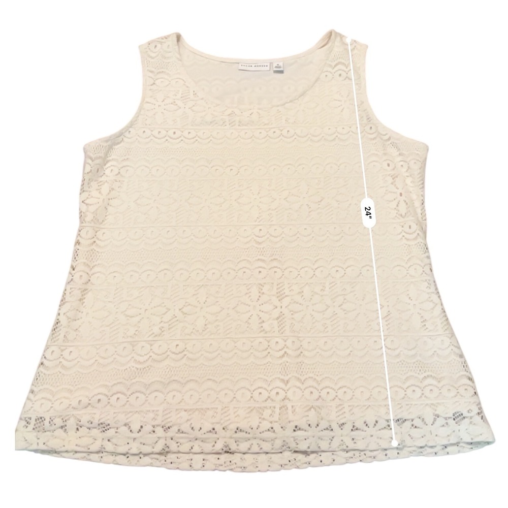 Susan Graver Lace Tank Top Womens Medium Cream Floral Sleeveless Boho Romantic - Picture 7 of 10
